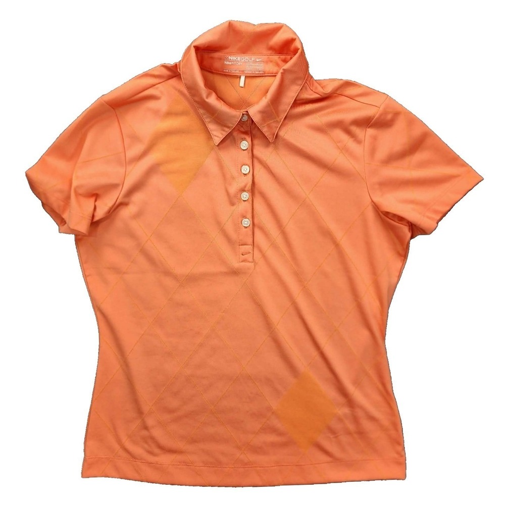 Nike Polo Shirt Womens Medium Orange Nike Golf Fit Dry Argyle‎ Short Sleeve Polo